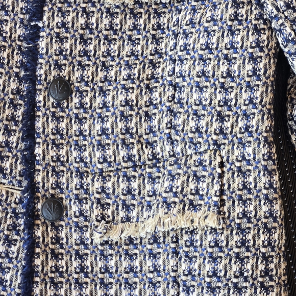 Rag & Bone Ezra Cotton-Blend Linton Tweed Long Blazer Size 0 Cream And Blue - Picture 4 of 9